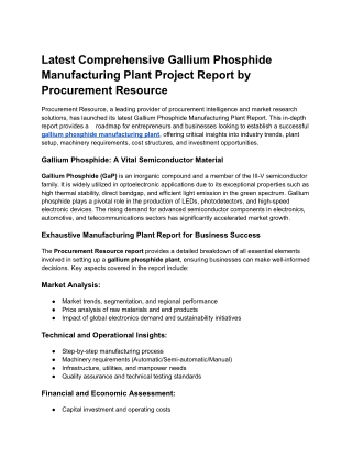 Latest Comprehensive Gallium Phosphide Manufacturing Plant Project Report by Procurement Resource