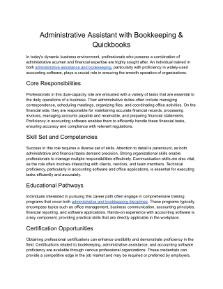 Administrative Assistant with Bookkeeping & Quickbooks