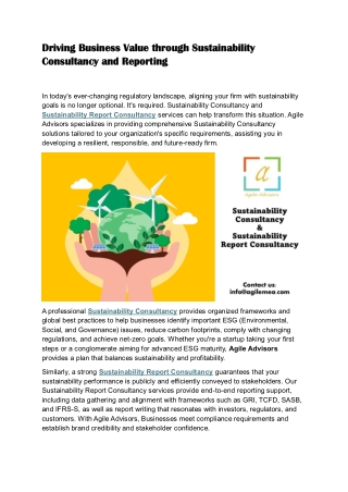 Driving Business Value through Sustainability Consultancy and Reporting