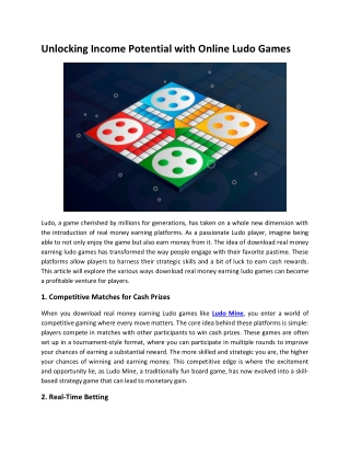 Unlocking Income Potential with Online Ludo Games