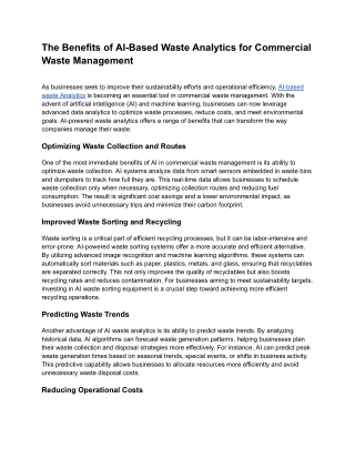 The Benefits of AI-Based Waste Analytics for Commercial Waste Management