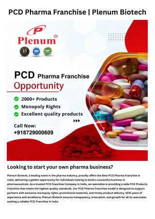 PCD Pharma Franchise | Plenum Biotech