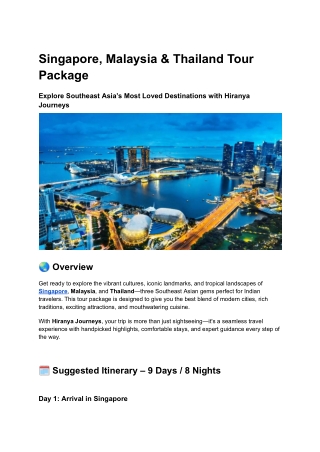 Singapore, Malaysia & Thailand Tour Package