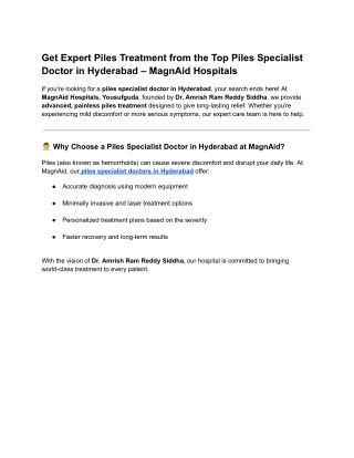 Get Expert Piles Treatment from the Top Piles Specialist Doctor in Hyderabad – MagnAid Hospitals (1)