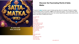 The Evolution into Satta Matka