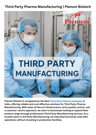 Best Third Party Pharma Manufacturing | Plenum Biotech