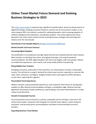 Online Travel Market Future Demand and Evolving Business Strategies to 2033