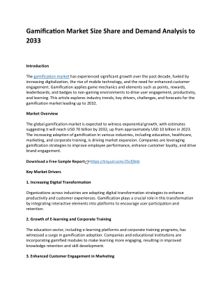 Gamification Market Size Share and Demand Analysis to 2033