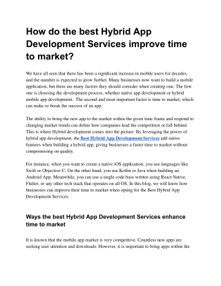 How do the best Hybrid App Development Services improve time to market?