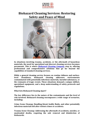 Biohazard Cleaning Services Restoring Safety and Peace of Mind