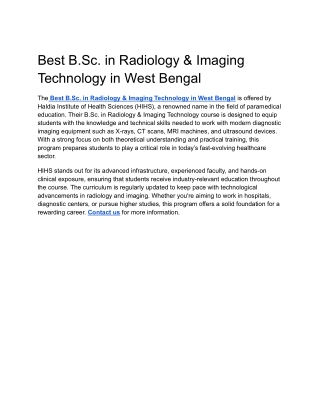 Best B.Sc. in Radiology & Imaging Technology in West Bengal