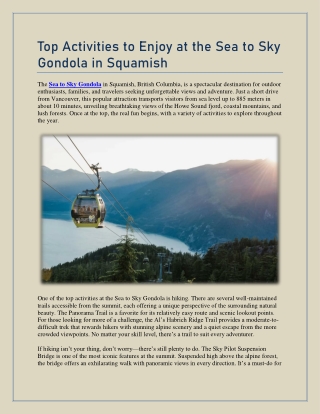 Top Activities to Enjoy at the Sea to Sky Gondola in Squamish