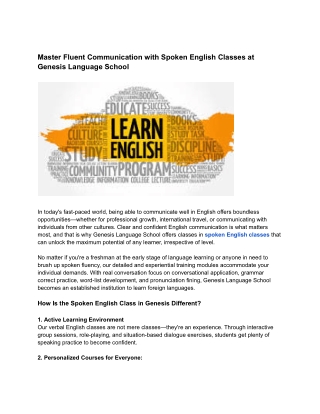 Master Fluent Communication with Spoken English Classes at Genesis Language School