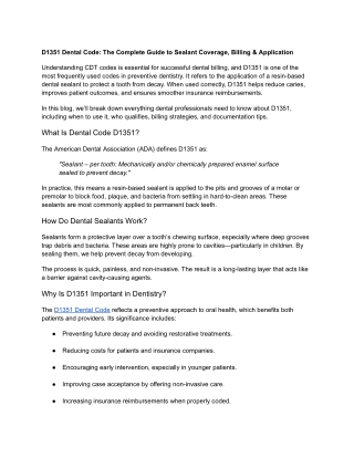 D1351 Dental Code_ The Complete Guide to Sealant Coverage, Billing & Application