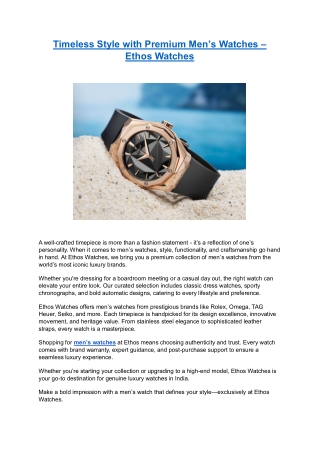 Timeless Style with Premium Mens Watches – Ethos Watches