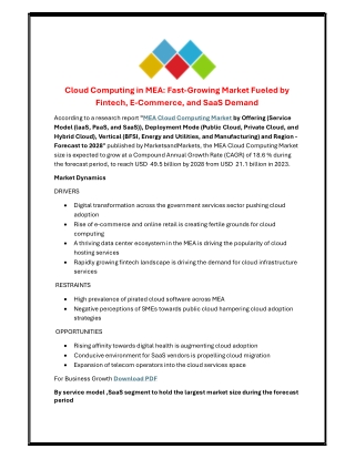 Cloud Computing in MEA: Fast-Growing Market Fueled by Fintech, E-Commerce, and S