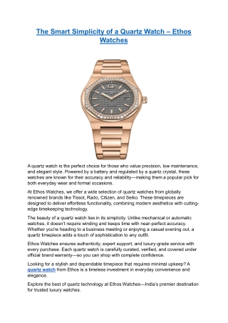 The Smart Simplicity of a Quartz Watch – Ethos Watches