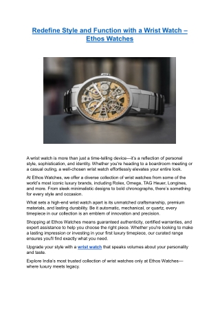 Redefine Style and Function with a Wrist Watch – Ethos Watches