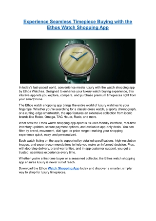 Experience Seamless Timepiece Buying with the Ethos Watch Shopping App