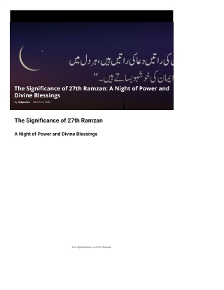 The Significance of 27th Ramzan