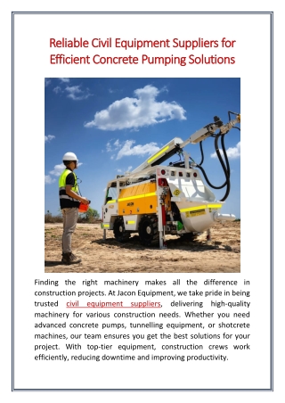 Reliable Civil Equipment Suppliers for Efficient Concrete Pumping Solutions