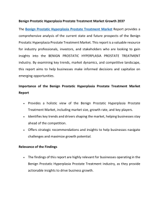Benign Prostatic Hyperplasia Prostate Treatment Market Growth 2037