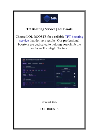 Tft Boosting Service | Lol Boosts