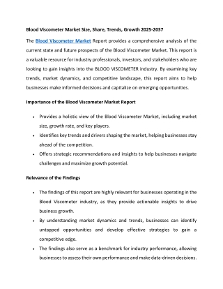 Blood Viscometer Market Size, Share, Trends, Growth 2025-2037