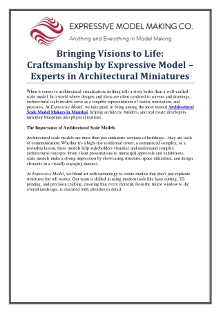 Top Architectural Scale Model Makers in Mumbai – Expressive Model