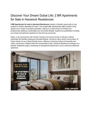 Discover Deals on 2 BR Apartments for Sale in Havelock Residences