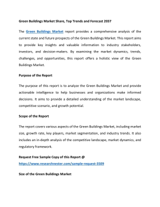 Green Buildings Market Share, Top Trends and Forecast 2037