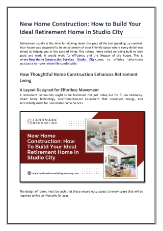 New Home Construction: How To Build Your Ideal Retirement Home in Studio City