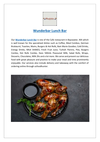 Wunderbar Lunch Bar Bayswater Menu | Takeaway | Delivery