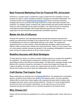 Best Financial Marketing Firm for Financial PR _ Arrocomm