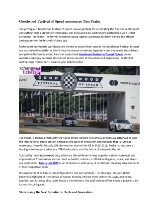 Goodwood Festival of Speed announces Tim Peake
