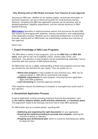 Why Working with an SBA Broker Increases Your Chances of Loan Approval