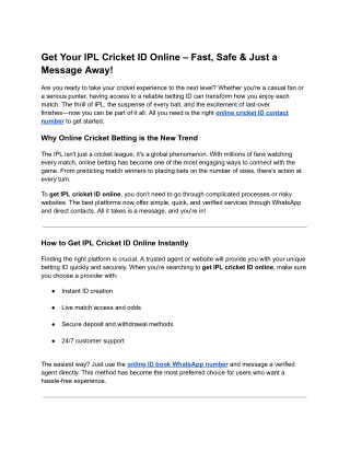 Get Your IPL Cricket ID Online – Fast, Safe & Just a Message Away