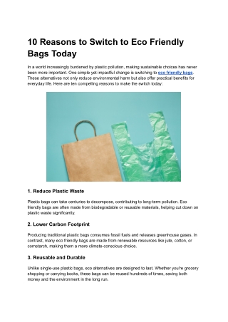 10 Reasons to Switch to Eco Friendly Bags Today