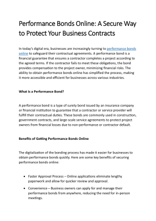 Performance Bonds Online A Secure Way to Protect Your Business Contracts
