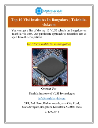 Top 10 Vlsi Institutes In Bangalore | Takshila-vlsi.com