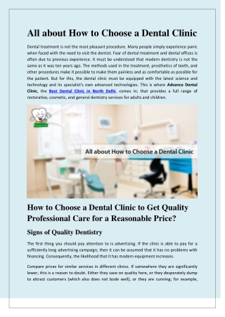 All about How to Choose a Dental Clinic - Advance Dental Clinic