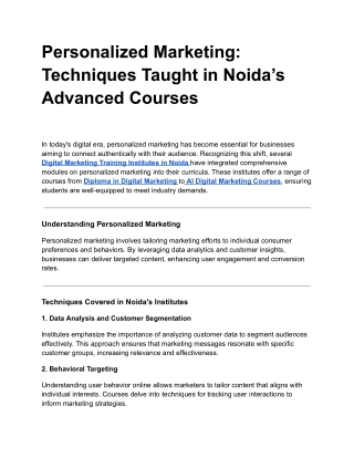 Personalized Marketing: Techniques Taught in Noida’s Advanced Courses