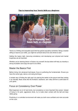 Tips to Improving Your Tennis Skills as a Beginner