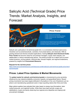 Salicylic Acid (Technical Grade) Price Trends - Market Analysis, Insights, and Forecast