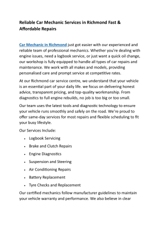 Car Mechanic in Richmond