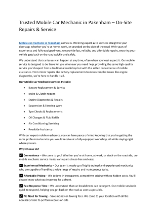 Mobile car mechanic in pakenham