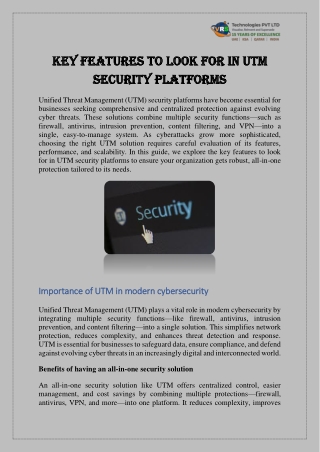 Key Features to Look for in UTM Security Platform