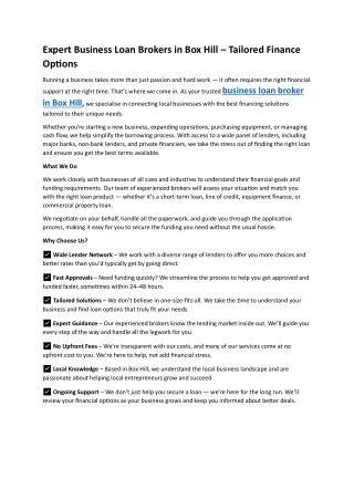 Business Loan Broker In Box Hill