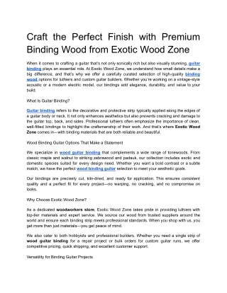 Craft the Perfect Finish with Premium Binding Wood from Exotic Wood Zone