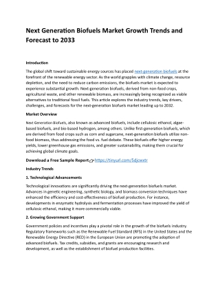 Next Generation Biofuels Market Growth Trends and Forecast to 2033